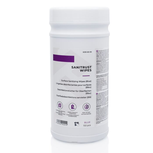 Surface Sanitising Wipes | 150 Blue wipes | Canister Re-seal Tub