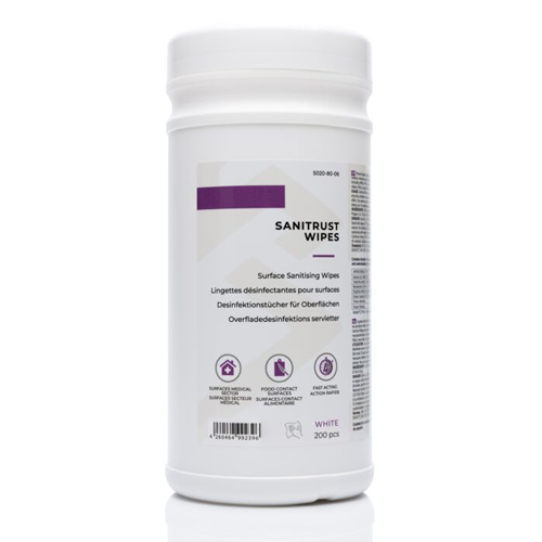 Surface Sanitising Wipes | 200 White wipes | Canister Re-seal Tub
